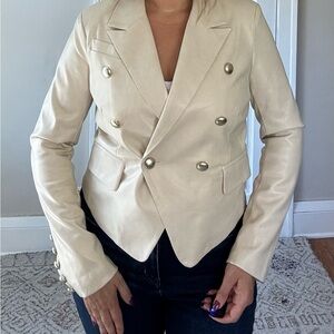 faux leather cream blazer / coat | size: small